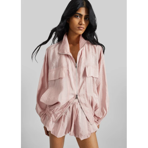 The Frankie Shop Drea Sheer Bomber Jacket – Faded Pink, view 6
