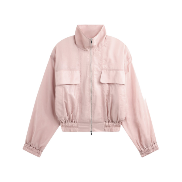 The Frankie Shop Drea Sheer Bomber Jacket - Faded Pink - Oversized Minimalist Jackets in Pink - Shop at Coveti