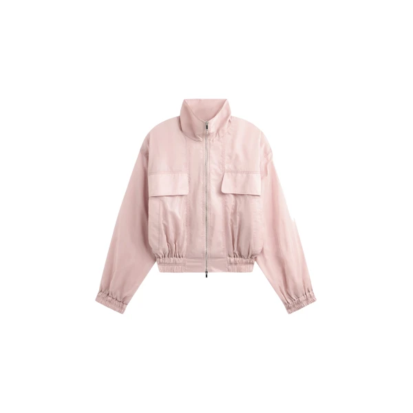 The Frankie Shop Drea Sheer Bomber Jacket - Faded Pink - Oversized Minimalist Jackets in Pink - Shop at Coveti