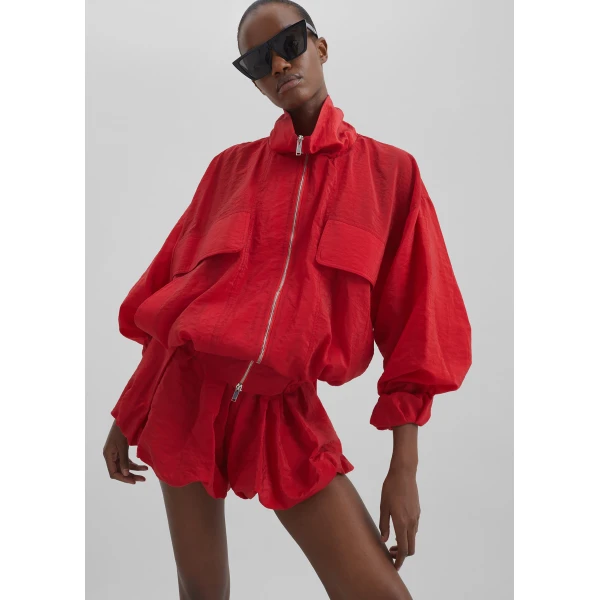 The Frankie Shop Drea Sheer Bomber Jacket – Red, view 3