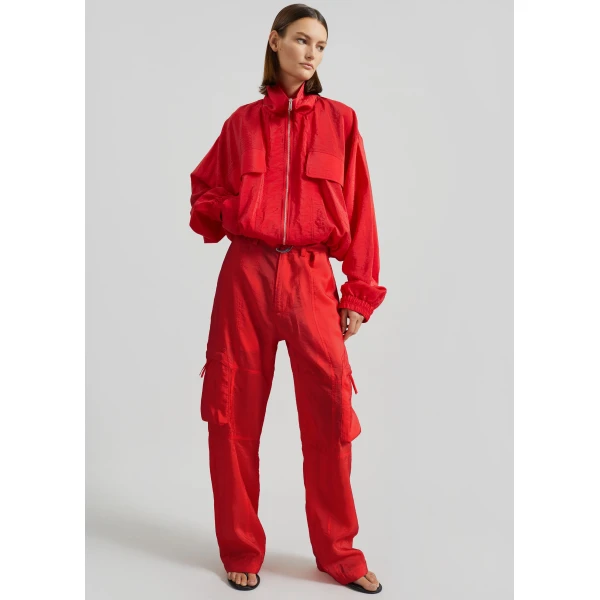 The Frankie Shop Drea Sheer Bomber Jacket – Red, view 4
