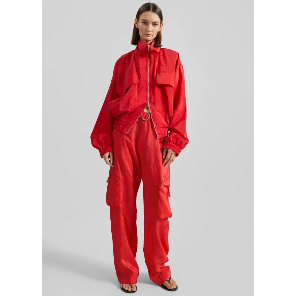 The Frankie Shop Drea Sheer Bomber Jacket – Red, view 6