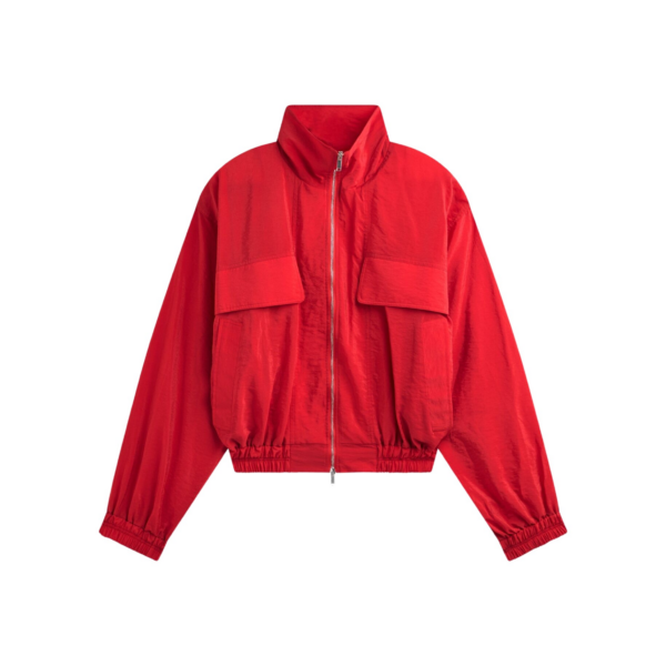 The Frankie Shop Drea Sheer Bomber Jacket - Red - Oversized Minimalist Jackets in Red - Shop at Coveti