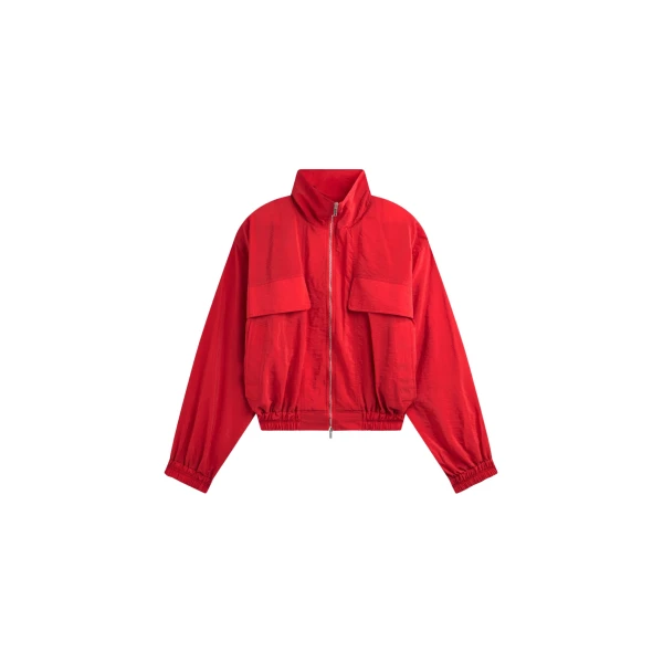 The Frankie Shop Drea Sheer Bomber Jacket - Red - Oversized Minimalist Jackets in Red - Shop at Coveti