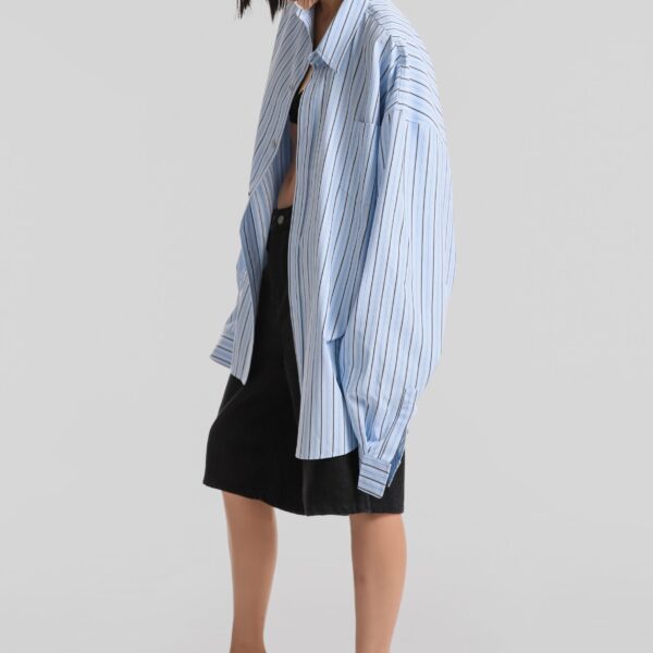 The Frankie Shop Drimna Shirt - Blue Stripe - Oversized Minimalist Tops in Multicolour - Shop at Coveti