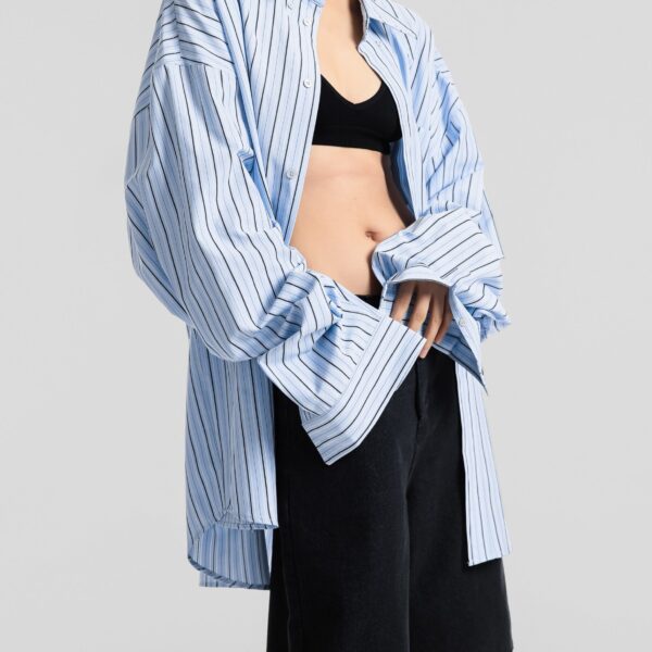 The Frankie Shop Drimna Shirt - Blue Stripe - Oversized Minimalist Tops in Multicolour - Shop at Coveti