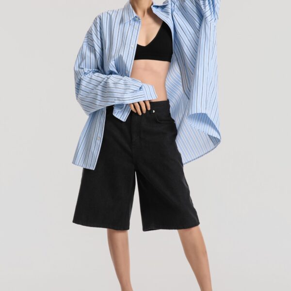 The Frankie Shop Drimna Shirt - Blue Stripe - Oversized Minimalist Tops in Multicolour - Shop at Coveti