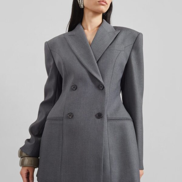 The Frankie Shop Dulverton Hourglass Blazer - Grey - Oversized Minimalist Jackets in Grey - Shop at Coveti