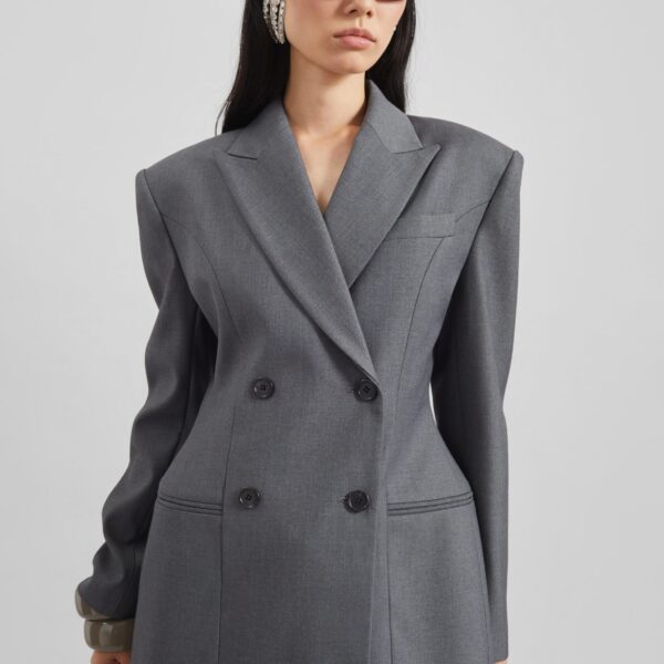 The Frankie Shop Dulverton Hourglass Blazer - Grey - Oversized Minimalist Jackets in Grey - Shop at Coveti
