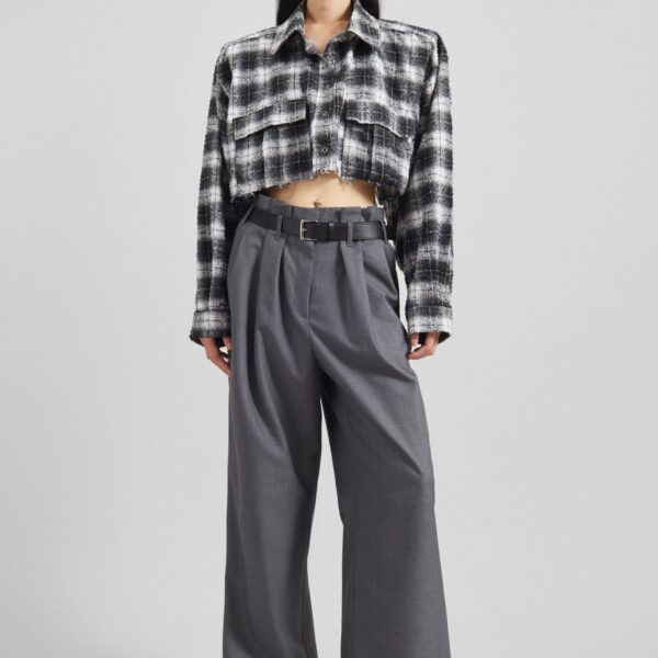 The Frankie Shop Dulverton Pleated Trousers - Grey - Oversized Minimalist Pants in Grey - Shop at Coveti
