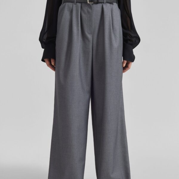 The Frankie Shop Dulverton Pleated Trousers - Grey - Oversized Minimalist Pants in Grey - Shop at Coveti