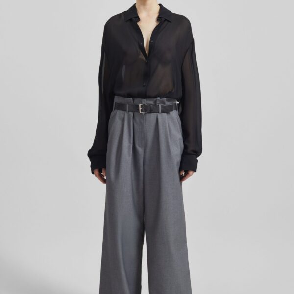The Frankie Shop Dulverton Pleated Trousers - Grey - Oversized Minimalist Pants in Grey - Shop at Coveti