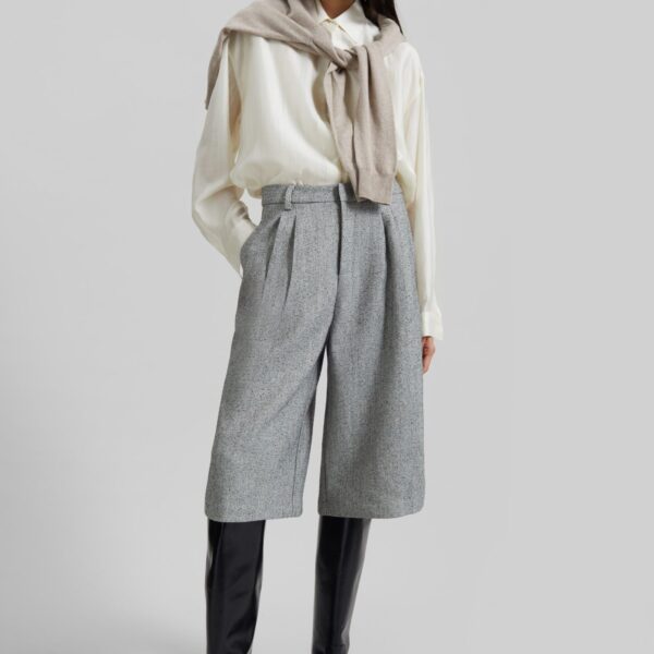 The Frankie Shop Dunley Bermuda Shorts - Grey Melange - Oversized Minimalist Shorts in Grey - Shop at Coveti