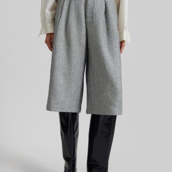 The Frankie Shop Dunley Bermuda Shorts - Grey Melange - Oversized Minimalist Shorts in Grey - Shop at Coveti