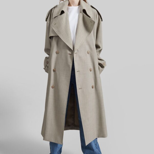 The Frankie Shop Dursley Oversized Trench Coat - Beige Melange - Oversized Minimalist Coats in Beige - Shop at Coveti