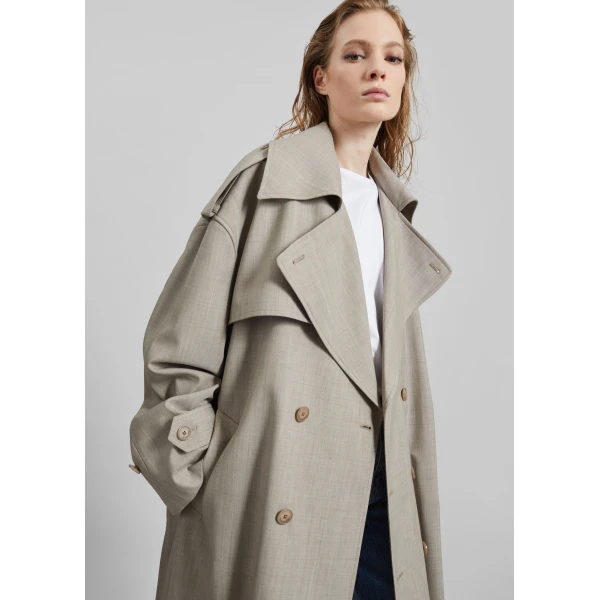 The Frankie Shop Dursley Oversized Trench Coat – Beige Melange, view 3
