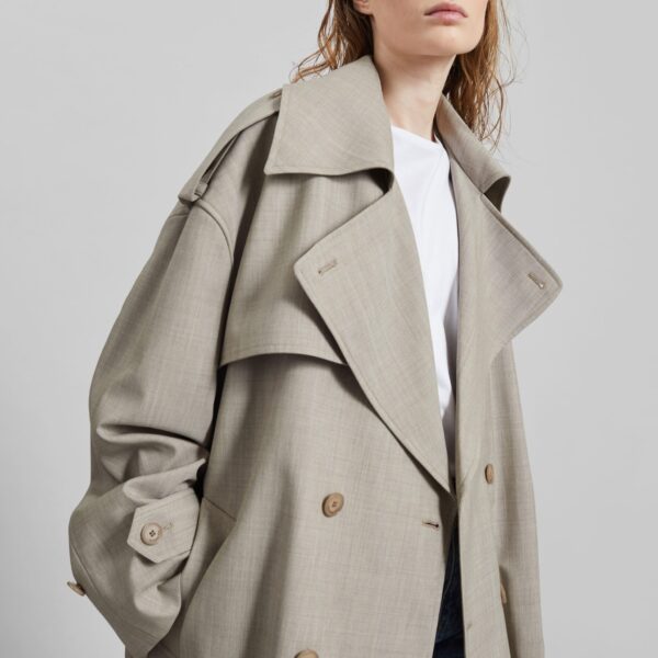 The Frankie Shop Dursley Oversized Trench Coat - Beige Melange - Oversized Minimalist Coats in Beige - Shop at Coveti