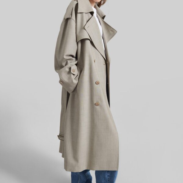 The Frankie Shop Dursley Oversized Trench Coat - Beige Melange - Oversized Minimalist Coats in Beige - Shop at Coveti