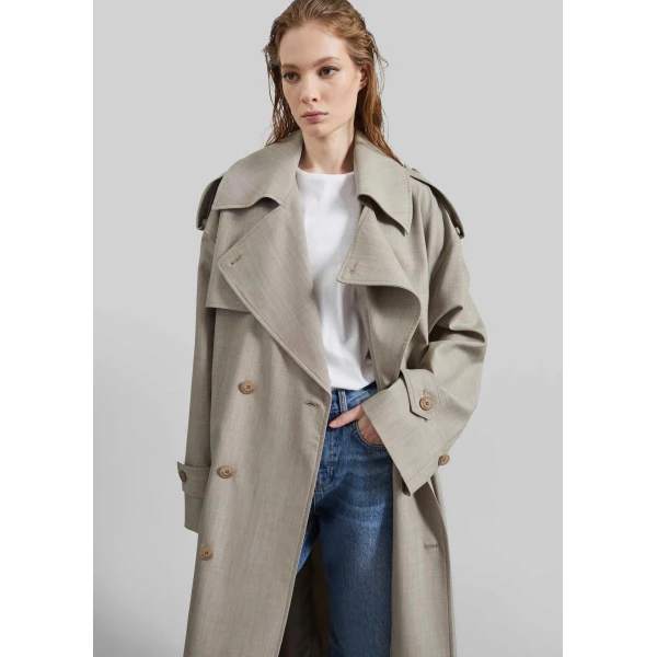 The Frankie Shop Dursley Oversized Trench Coat – Beige Melange, view 5
