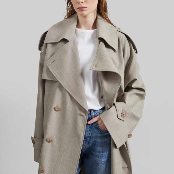 The Frankie Shop Dursley Oversized Trench Coat - Beige Melange - Oversized Minimalist Coats in Beige - Shop at Coveti