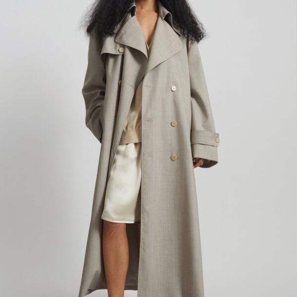 The Frankie Shop Dursley Oversized Trench Coat - Beige Melange - Oversized Minimalist Coats in Beige - Shop at Coveti