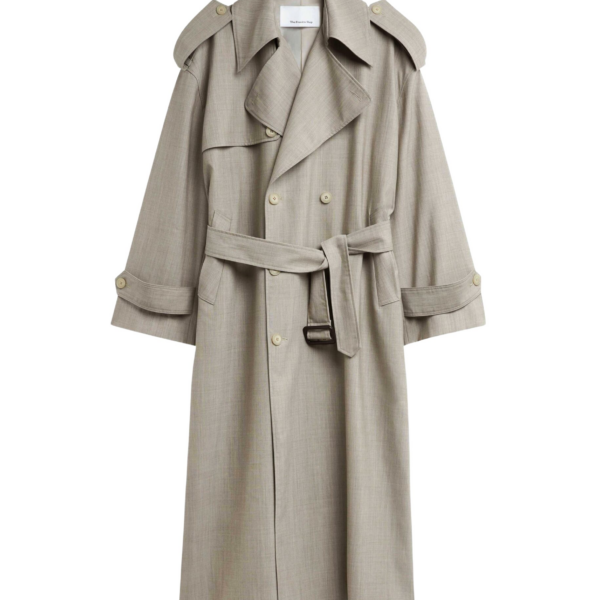 The Frankie Shop Dursley Oversized Trench Coat - Beige Melange - Oversized Minimalist Coats in Beige - Shop at Coveti