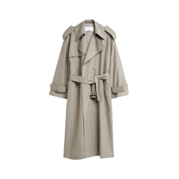 The Frankie Shop Dursley Oversized Trench Coat - Beige Melange - Oversized Minimalist Coats in Beige - Shop at Coveti