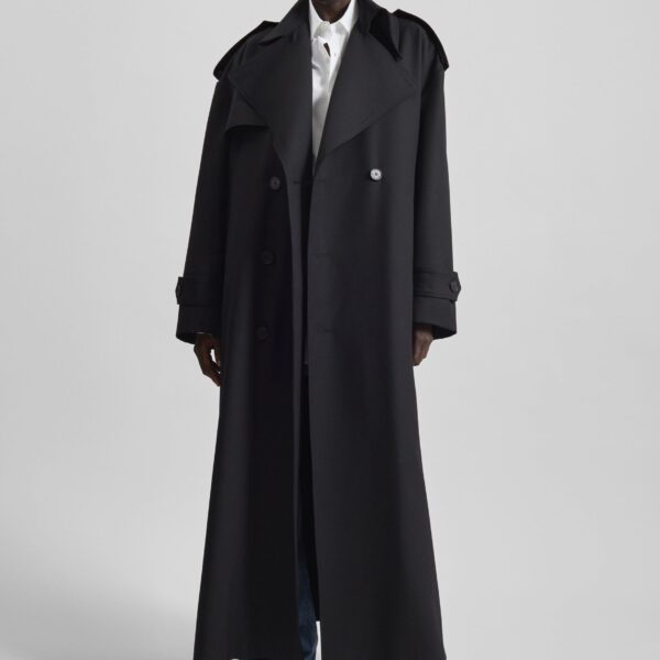 The Frankie Shop Dursley Tailored Trench Coat - Black - Oversized Minimalist Coats in Black - Shop at Coveti