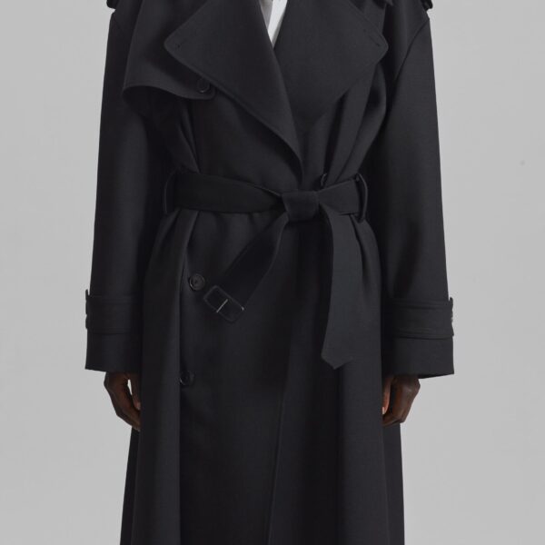 The Frankie Shop Dursley Tailored Trench Coat - Black - Oversized Minimalist Coats in Black - Shop at Coveti