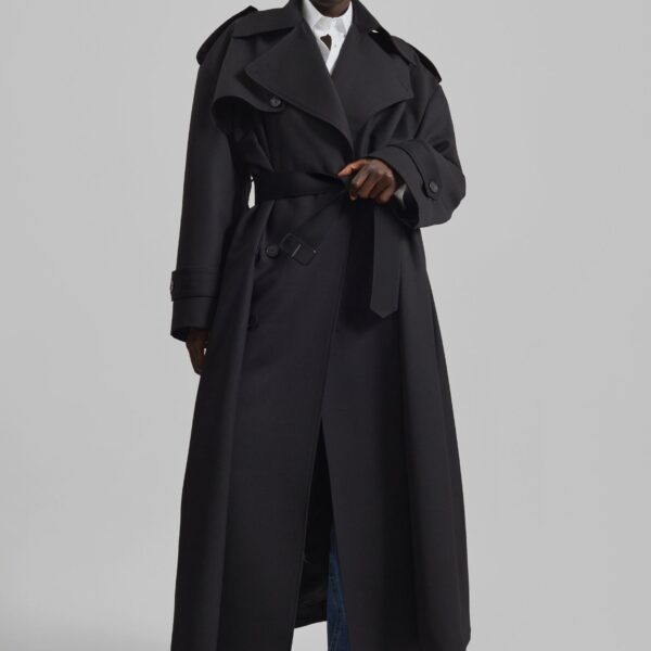 The Frankie Shop Dursley Tailored Trench Coat - Black - Oversized Minimalist Coats in Black - Shop at Coveti