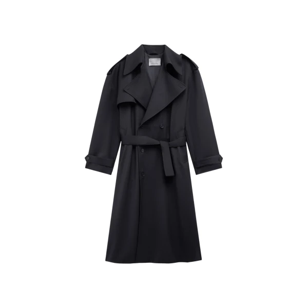 The Frankie Shop Dursley Tailored Trench Coat - Black - Oversized Minimalist Coats in Black - Shop at Coveti