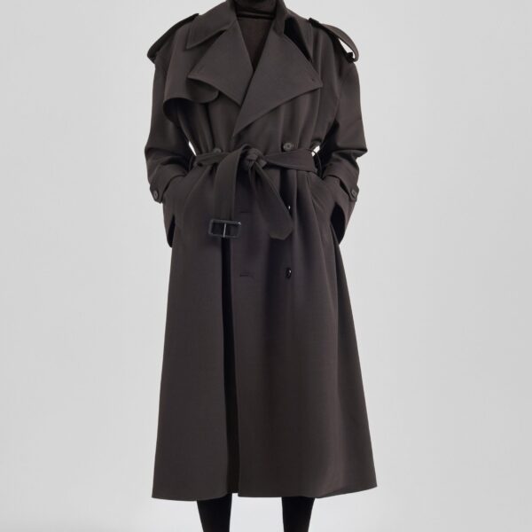 The Frankie Shop Dursley Tailored Trench Coat - Brown - Oversized Minimalist Coats in Beige - Shop at Coveti