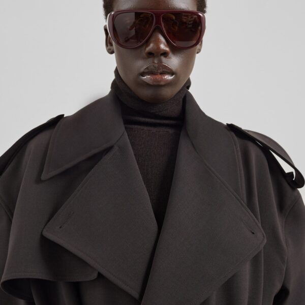 The Frankie Shop Dursley Tailored Trench Coat - Brown - Oversized Minimalist Coats in Beige - Shop at Coveti