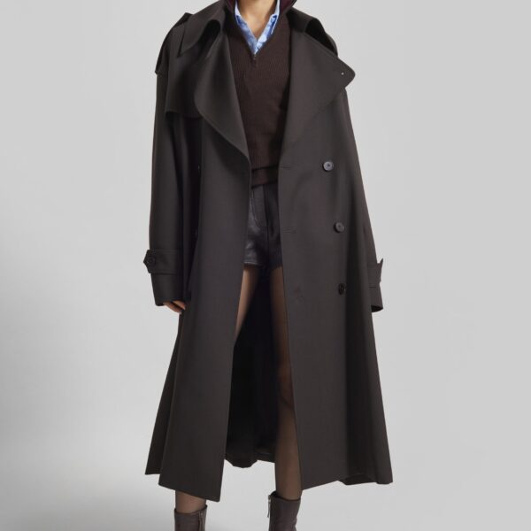 The Frankie Shop Dursley Tailored Trench Coat - Brown - Oversized Minimalist Coats in Beige - Shop at Coveti