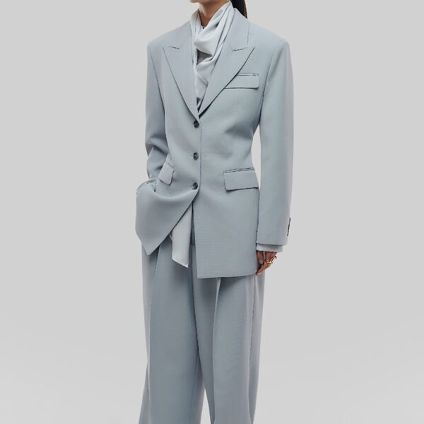 The Frankie Shop Duved Cinched Blazer - Slate Grey - Oversized Minimalist Jackets in Grey - Shop at Coveti