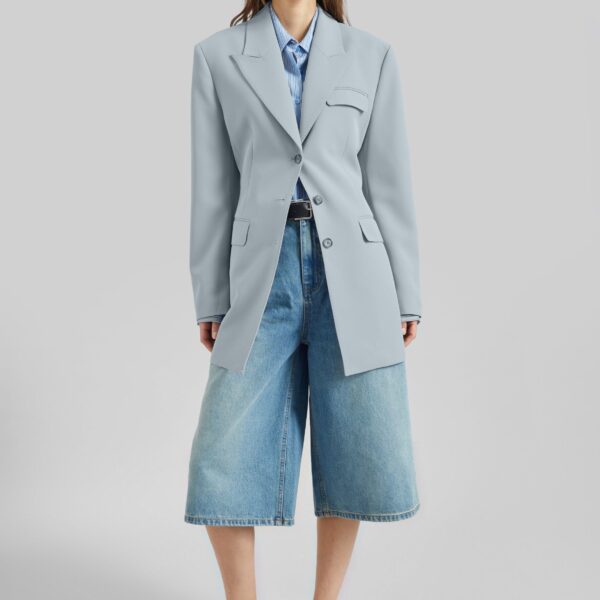The Frankie Shop Duved Cinched Blazer - Slate Grey - Oversized Minimalist Jackets in Grey - Shop at Coveti