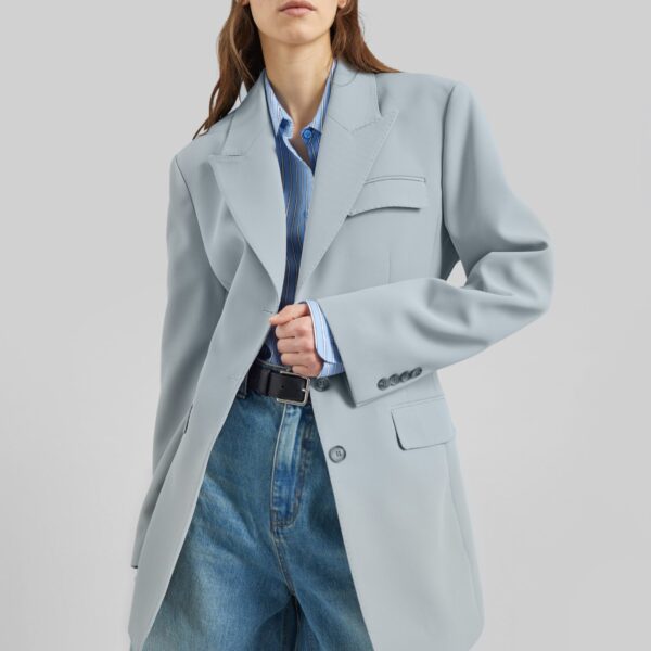 The Frankie Shop Duved Cinched Blazer - Slate Grey - Oversized Minimalist Jackets in Grey - Shop at Coveti