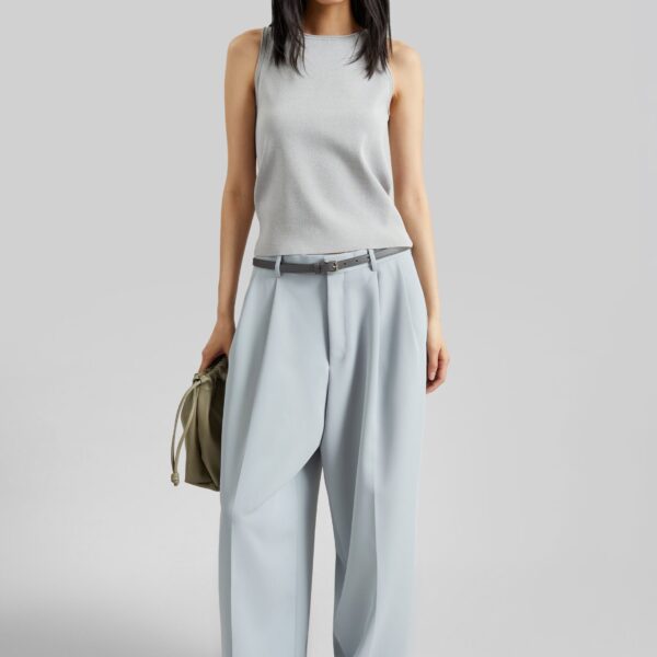 The Frankie Shop Duved Pleated Trousers - Slate Grey - Oversized Minimalist Pants in Grey - Shop at Coveti