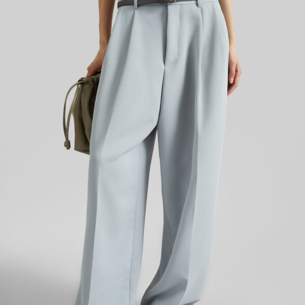 The Frankie Shop Duved Pleated Trousers - Slate Grey - Oversized Minimalist Pants in Grey - Shop at Coveti