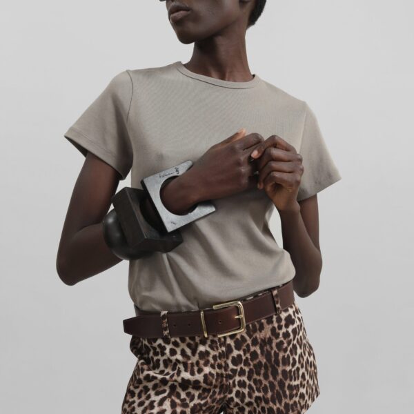 The Frankie Shop Eben Baby Tee - Taupe - Oversized Minimalist Tops in Beige - Shop at Coveti