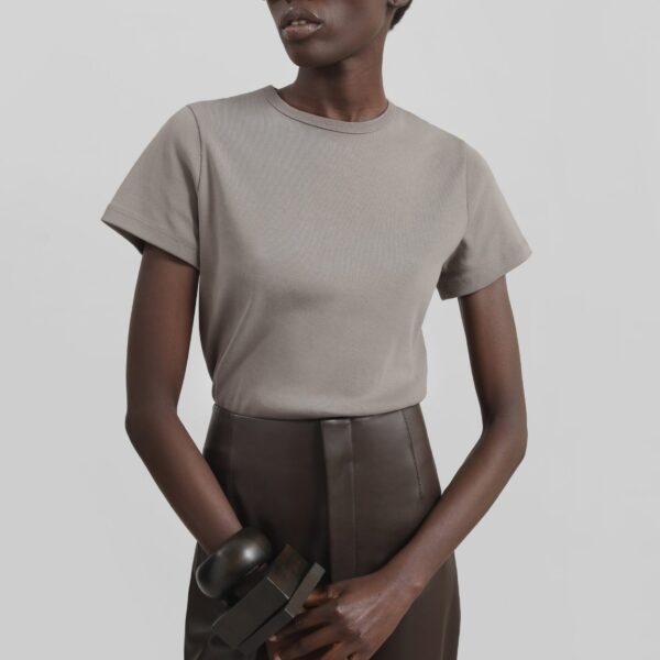 The Frankie Shop Eben Baby Tee - Taupe - Oversized Minimalist Tops in Beige - Shop at Coveti