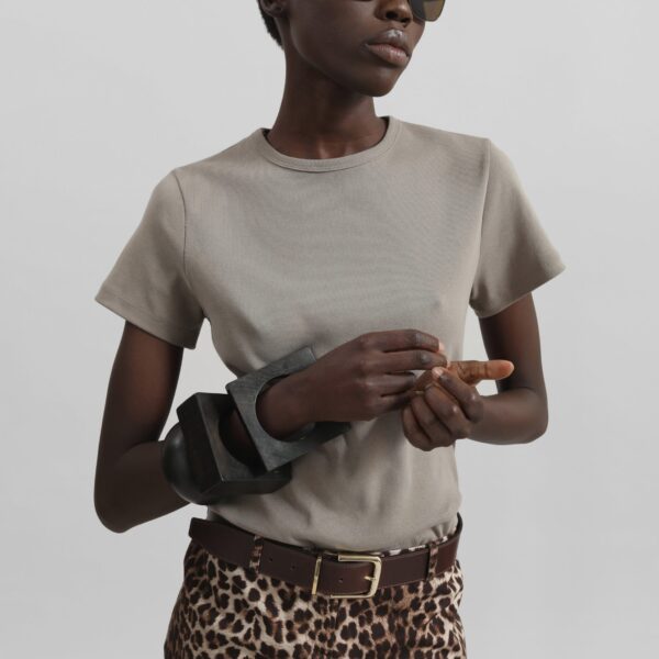 The Frankie Shop Eben Baby Tee - Taupe - Oversized Minimalist Tops in Beige - Shop at Coveti