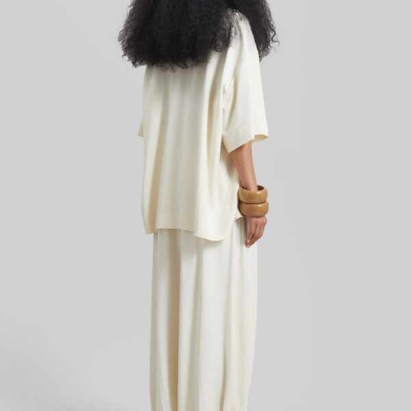 The Frankie Shop Eda Fluid Polo Shirt - Ivory - Oversized Minimalist Tops in Ivory - Shop at Coveti