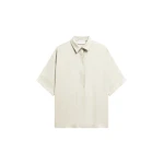The Frankie Shop Eda Fluid Polo Shirt - Ivory - Oversized Minimalist Tops in Ivory - Shop at Coveti