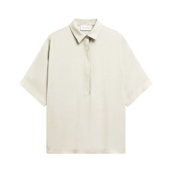 The Frankie Shop Eda Fluid Polo Shirt - Ivory - Oversized Minimalist Tops in Ivory - Shop at Coveti