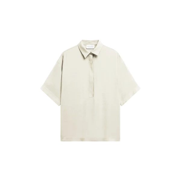 The Frankie Shop Eda Fluid Polo Shirt - Ivory - Oversized Minimalist Tops in Ivory - Shop at Coveti