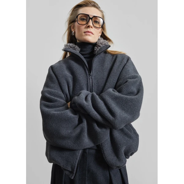 The Frankie Shop Edane Fleece Jacket – Dark Grey, view 2