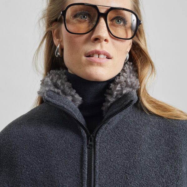 The Frankie Shop Edane Fleece Jacket - Dark Grey - Oversized Minimalist Jackets in Grey - Shop at Coveti