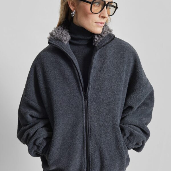 The Frankie Shop Edane Fleece Jacket - Dark Grey - Oversized Minimalist Jackets in Grey - Shop at Coveti