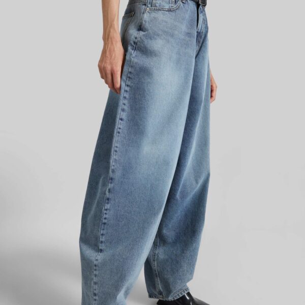 The Frankie Shop Elga Barrel Leg Jeans - Medium Wash - Oversized Minimalist Pants in Grey - Shop at Coveti